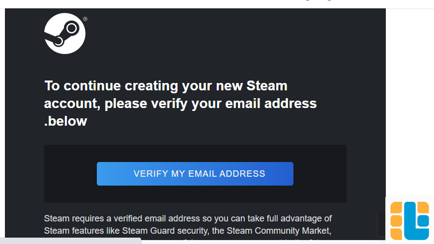 آموزش ساخت اکانت استیم، ارسال ایمیل تایید.