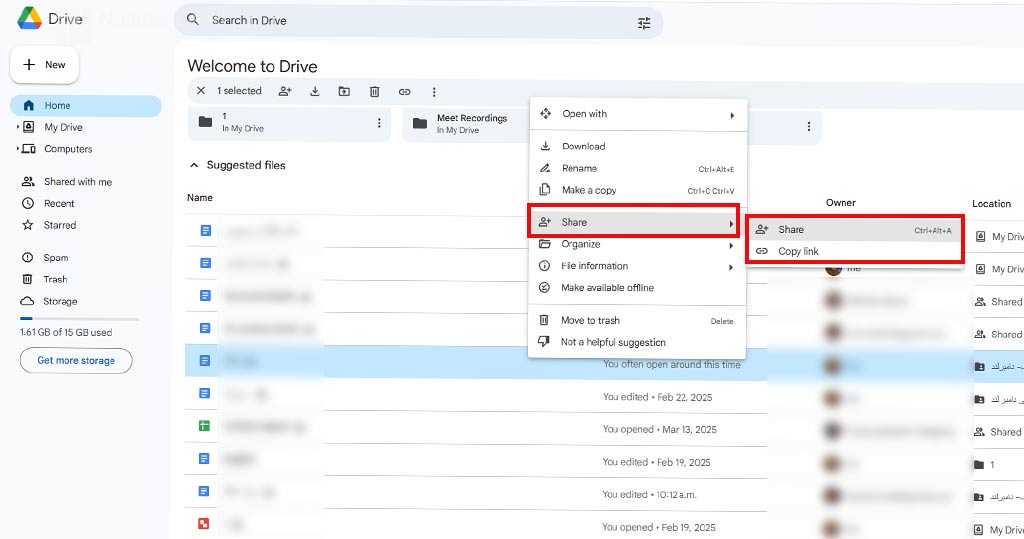 نحوه اشتراک گذاری فایل در google drive