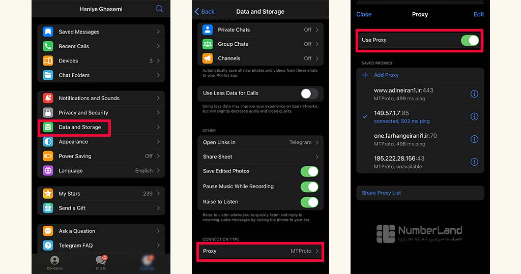 فعالسازی پروکسی تلگرام ios