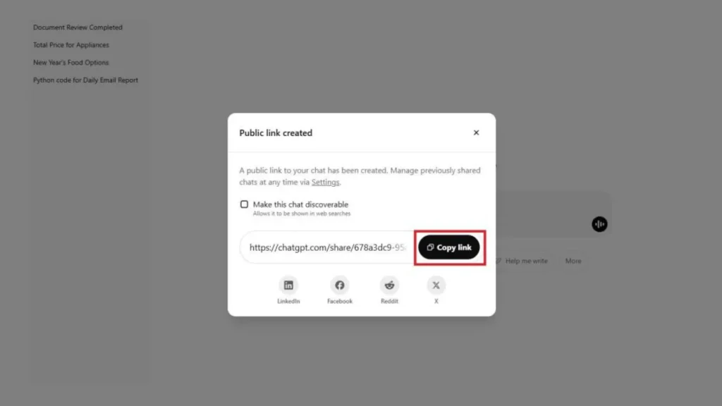 قابلیت اشتراکگذاری در ChatGPT
