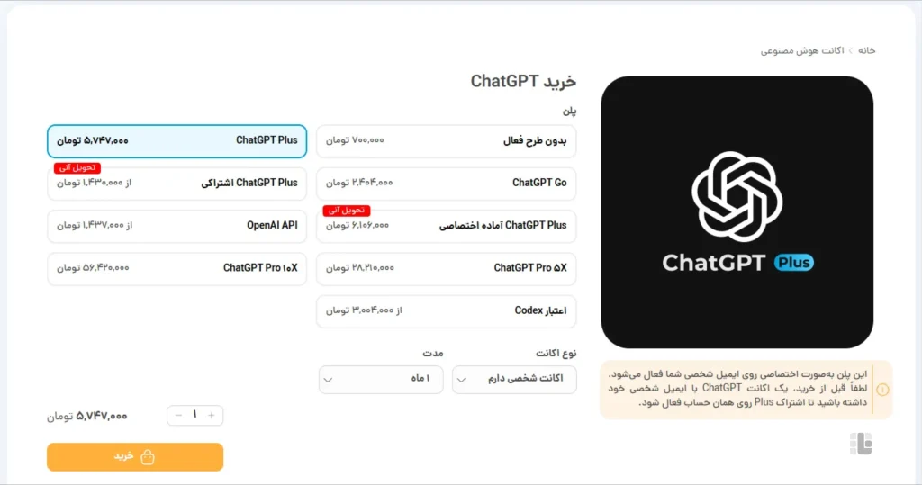 خرید پلن چت جی پی تی