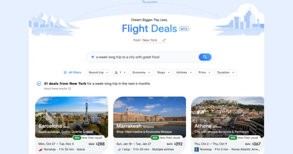 ابزار مبتنی بر هوش مصنوعی Google Flights