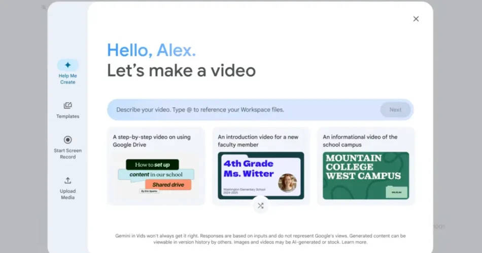 نسخه‌ی رایگان Google Vids