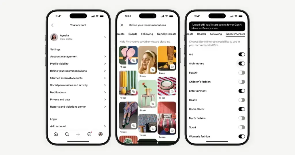 کنترل فید Pinterest