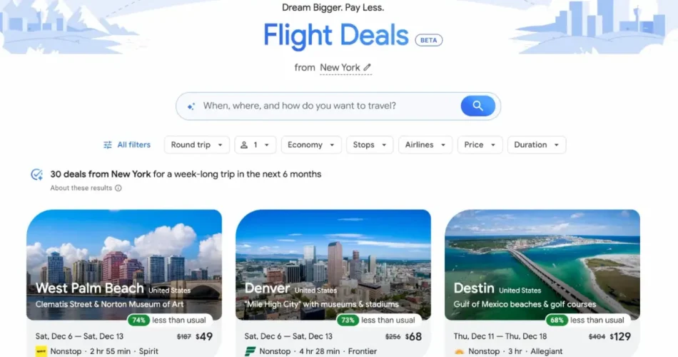 هوش مصنوعی گوگل flight deals
