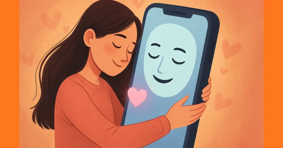 یک دختر گوشی آیفون خود را بغل کرده است