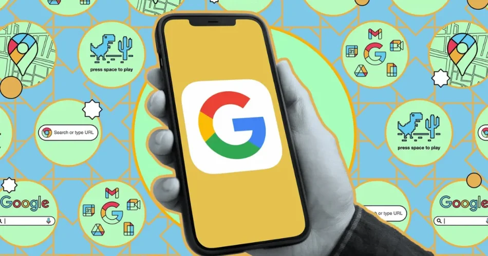 گوشی در دست لوگو گوگل